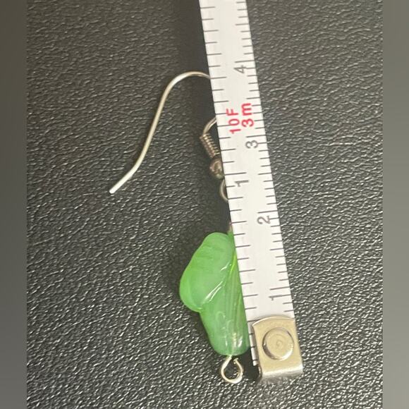 Green Leaf Earrings in Glass or Stone Silver tone Earwire 1.5" Light Dainty - Picture 5 of 5